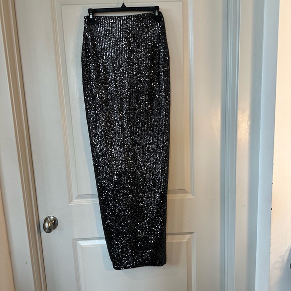 SHOWPO. Black Sequin Glittery Black Maxi Deep Side Slit Maxi Dress, Size 4 - Picture 7 of 8